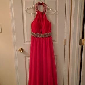 Halter Neck Long Prom Dress With Cutout Detail--in